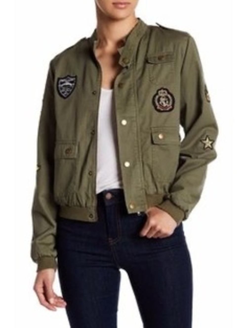 Romeo & Juliet Couture Patched Army Zip-Closure Cotton Olive Green Jacket Size S